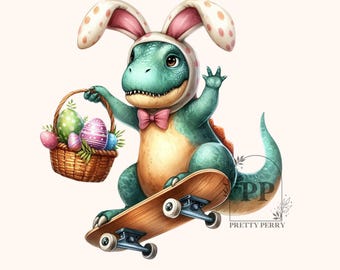 Dinosaurio de Pascua para niños pequeños PNG, Pascua para niños de moda, Patineta de dinosaurio PNG, Diseño de sublimación de Pascua para niños, Diseño de conejito dinosaurio para niños