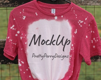 Blank Bleached Shirt Mockup | Bleached Heather Red Mockup | Bleached Red Shirt Mockup | Bleached Gildan Mockup