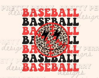 Retro Smiley Baseball PNG | Retro Baseball Sublimation Design | Baseball Design Transfer | Sports PNG | Retro Baseball Stacked PNG