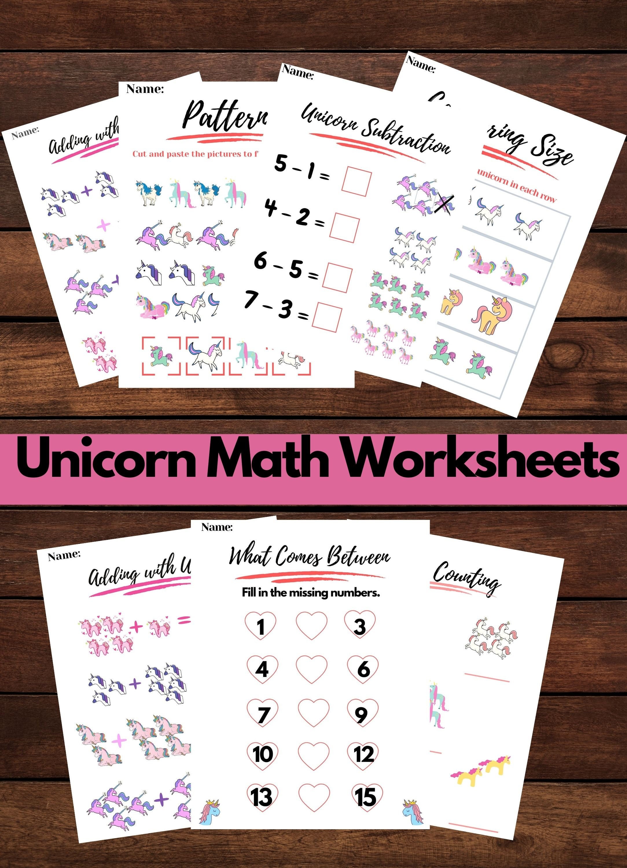 7 pack kindergarten beginners math unicorn themed home school etsy