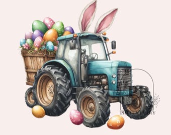 Tracteur de Pâques PNG, Pâques pour enfants à la mode, camion de Pâques PNG, Design en sublimation de Pâques petits garçons, chasse aux oeufs tout-petit PNG, tracteur lapin png
