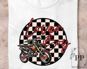 PNG di San Valentino con moto da cross, PNG di San Valentino per bambini, Design di sublimazione alla moda a scacchi di San Valentino, Design di maglietta di San Valentino per bambini, San Valentino con sport motoristici