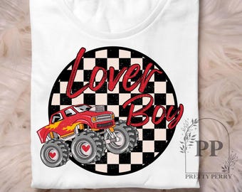 Monster Truck Valentine PNG, Kids Vday PNG, Design alla moda a scacchi di San Valentino con stampa a sublimazione, Design per maglietta di San Valentino per bambini