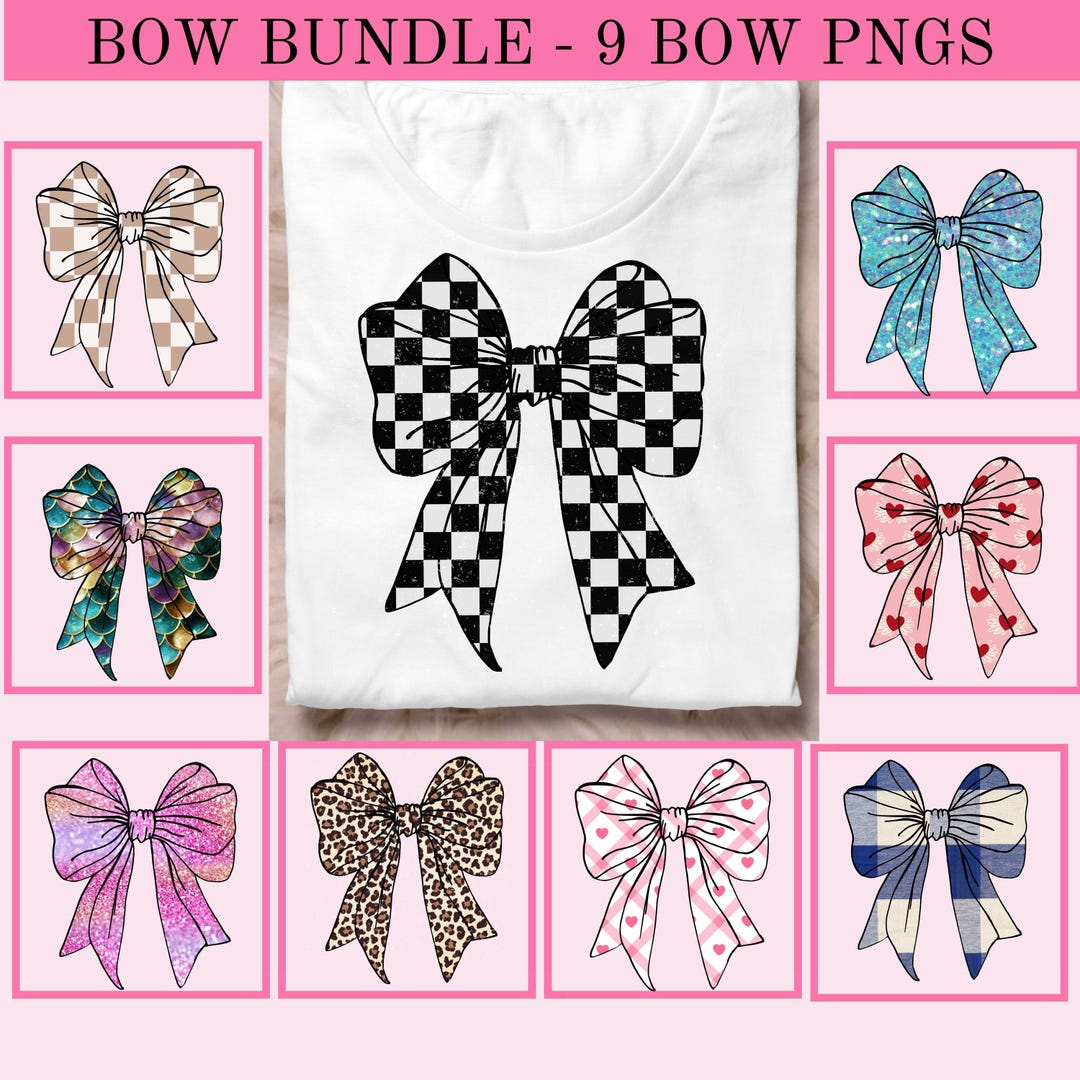 Trendy Bow Bundle, Checkered Bow, Leopard Print Bow PNG  display picture 1