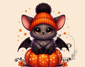 Cute Bat Pumpkin PNG, Retro Halloween Bat Png, Fall Halloween Shirt Design, Trendy Bat sublimation, DTF