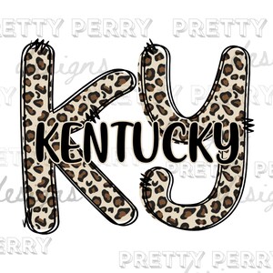 Peut inclure: Un design graphique représentant les lettres "KY" dans un motif léopard avec le mot "KENTUCKY" en texte noir.
