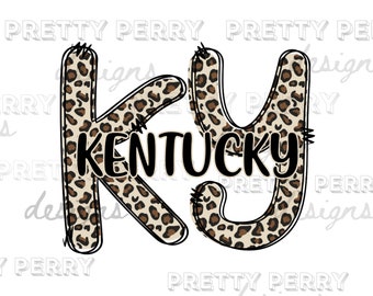 Kentucky UK KY Doodle Font Cheetah Print Sublimation PNG Design