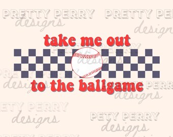 Retro Checkered Baseball PNG | Retro Baseball Sublimation Design | Baseball Design Transfer | Sports PNG | Take Me Out To The Ball Game PNG