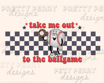 Retro Checkered Baseball PNG | Retro Baseball Sublimation Design | Baseball Design Transfer | Sports PNG | Take Me Out To The Ball Game PNG