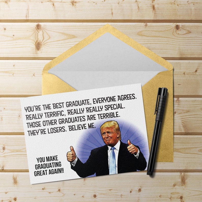 donald trump printable graduation card with free matching etsy