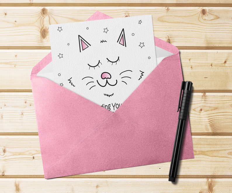 Cute Cat PDF 5 x 7 Card Printable Social Distance Thank You Card with Free Envelope Template Digital Mothers Day Card Download