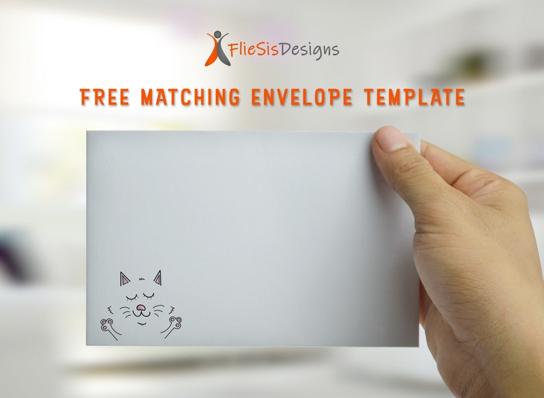 Cute Cat PDF 5 x 7 Card Printable Social Distance Thank You Card with Free Envelope Template Digital Mothers Day Card Download