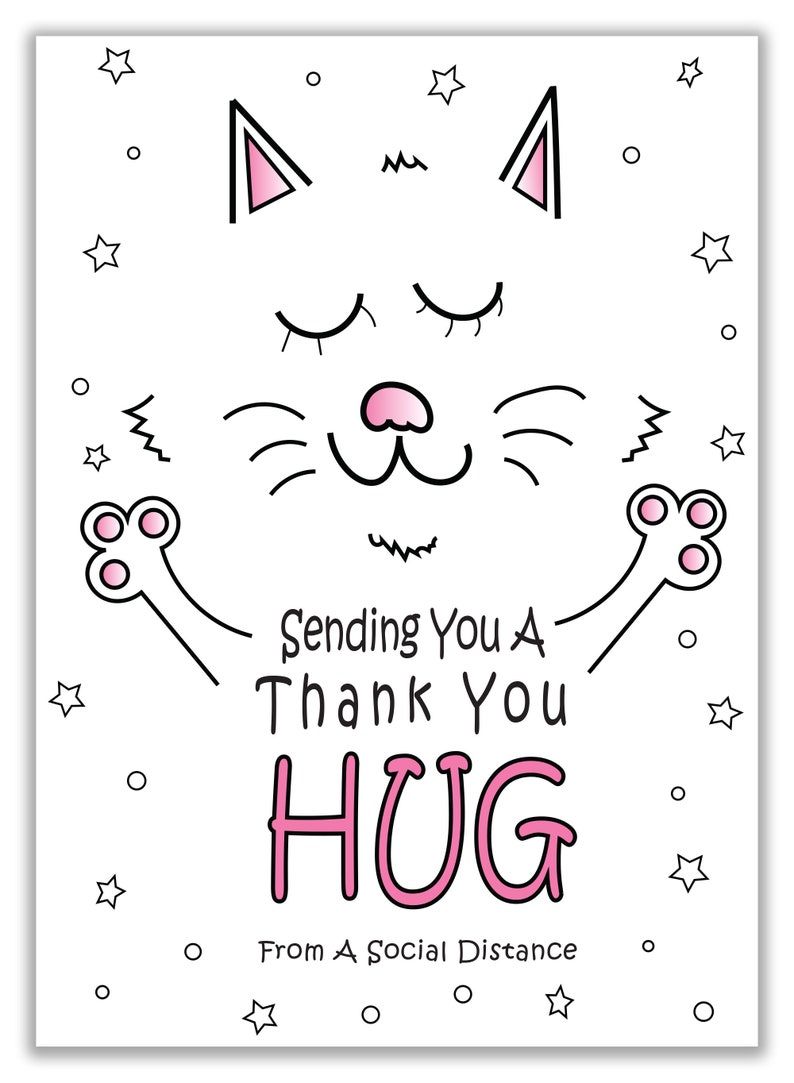 Cute Cat PDF 5 x 7 Card Printable Social Distance Thank You Card with Free Envelope Template Digital Mothers Day Card Download