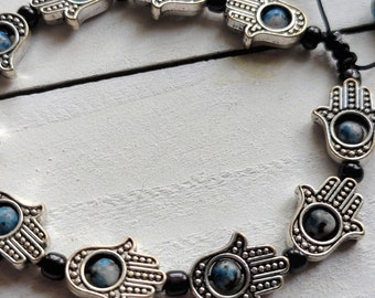 Verstellbares Silber Hamsa & K2 Perlen Armband