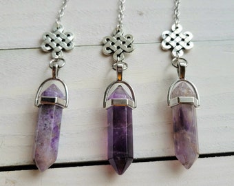 Amethyst Anhänger Pendel mit Lotus & Endlosknoten Charm