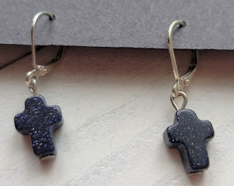 Schwarze Goldstone Kreuz baumeln Tropfen Ohrringe