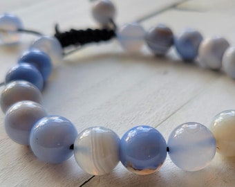 Einstellbar Hellblau Achat Perlen Armband