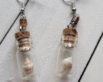 Mini Muschel in Glasflasche Ohrringe