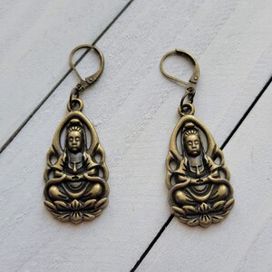 Bronze Kuan Yin Bodhisattva Drop Earrings