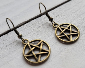 Bronze Pentagramm Hängeohrringe
