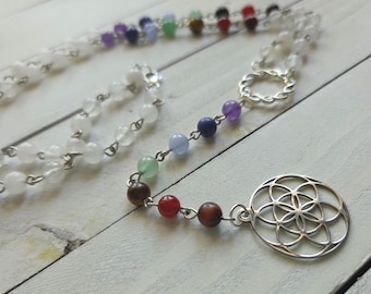 Blume des Lebens Chakra Quarz Perlen Halskette