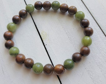 Glücks Jade & Grün Sandelholz Stretch Armband Für Fülle