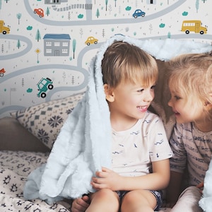 Cute wallpaper, cars, road, park, houses, white background | Peel and Stick, Self Adhesive, Baby & Kids Room, Removable Nursery Mural