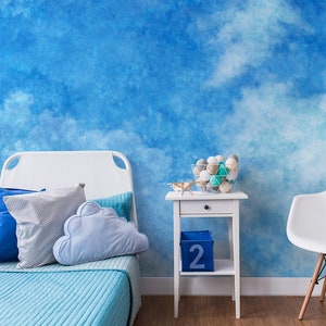 Carta da parati acquerello cielo blu, decorazione astratta per la casa, decorazione murale per la scuola materna, stacca e incolla, autoadesiva, arte della parete