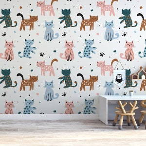 Cat wallpaper, Wall Mural for Kids, Nursery Wallpaper, Peel and Stick, Self-Adhesive, Removable, Wall Decor