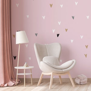 Beige Hearts Wallpaper With White Background, Wall Kids Mural, Nursery