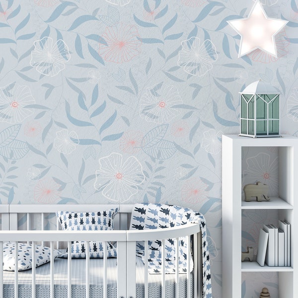 Baby Blue Floral Wallpaper Etsy
