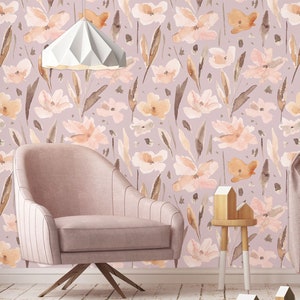Watercolor floral wallpaper, Nursery Wall Mural, Peel and Stick, Self-Adhesive, Wall Decor