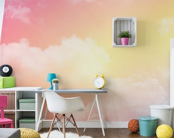 Rainbow Sky Wallpaper for Kids, Clouds, Baby Wallpaper, Nursery Wall Mural, Peel and Stick, Self-Adhesive, Wall Decor