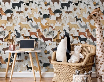 Dog pattern watercolor wallpaper, Removable, Nursery Wall Art, Self Adhesive (Peel and Stick), Non Self Adhesive (Vinyl)
