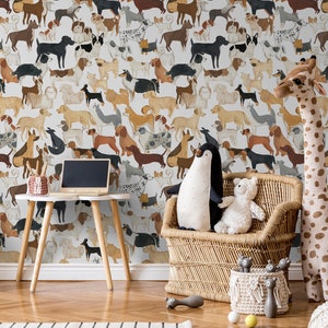 Dog pattern watercolor wallpaper, Removable, Nursery Wall Art, Self Adhesive (Peel and Stick), Non Self Adhesive (Vinyl)