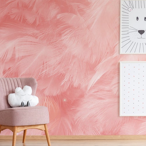 Pink Cartoon Wallpaper With Flower Pattern for Kids Self - Etsy