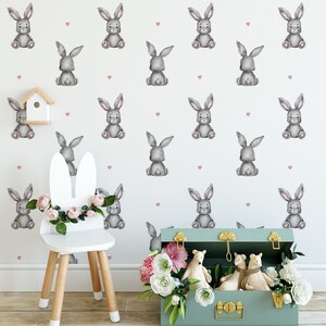 Bunny and heart wallpaper, watercolor animal pattern, Removable, Nursery Wall Art, Self Adhesive (Peel and Stick), Non Self Adhesive (Vinyl)