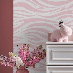 Carta da parati con animali con strisce rosa, Decorazione murale, Rimovibile, Autoadesiva (stacca e incolla), Non autoadesiva (vinile)