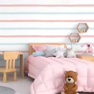 Carta da parati a strisce rosa e blu, murale per bambini, carta da parati per la cameretta dei bambini, stacca e incolla, autoadesiva, rimovibile, decorazione da parete