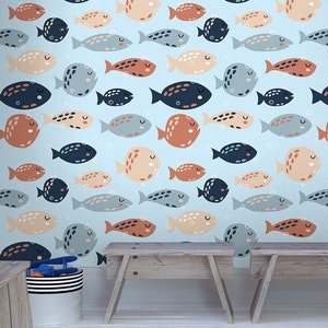 Fish wallpaper, animal home decor, Wall Mural for Kids, Nursery Wallpaper, Peel and Stick, Self-Adhesive, Removable, Wall Decor