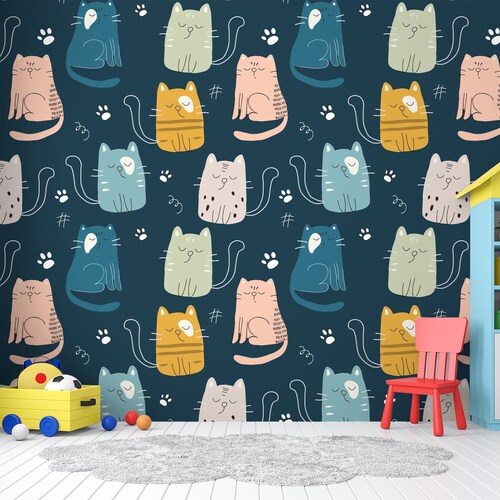 Beige Cat Peel and Stick Removable Wallpaper 5911 | Etsy