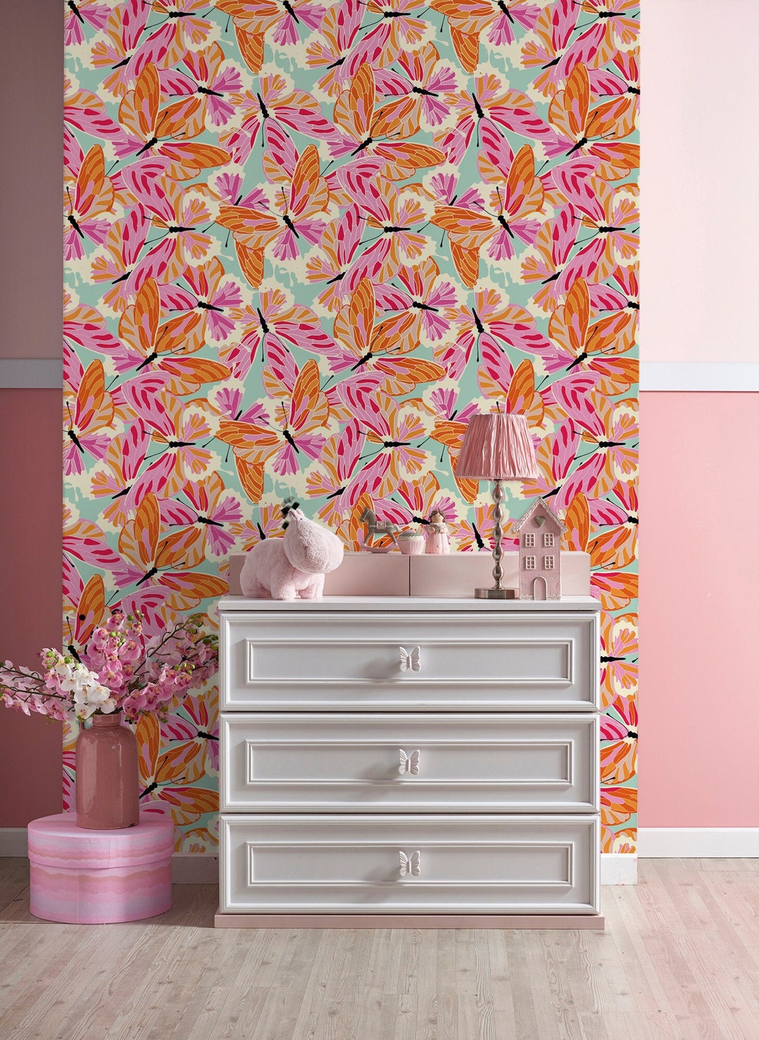 Beautiful Colorful Butterflies Wallpaper, Removable, Nursery Wall Art ...