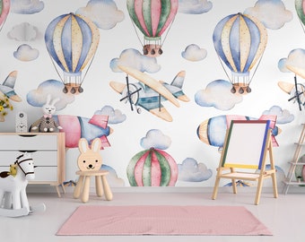 Kids Wallpaper With Hot Air Balloons Peel and Stick Wall - Etsy