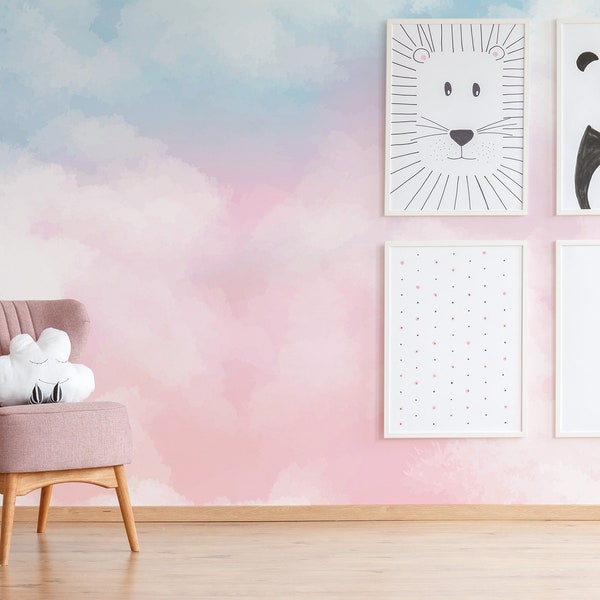 Watercolor pastel sky cloud wallpaper, Wall Mural for Kids, Peel and Stick, Self-Adhesive, Removable, Wall Decor