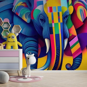 Elephant abstract wallpaper, color art, Wall Mural, Removable, Self Adhesive (Peel and Stick), Non Self Adhesive (Vinyl)