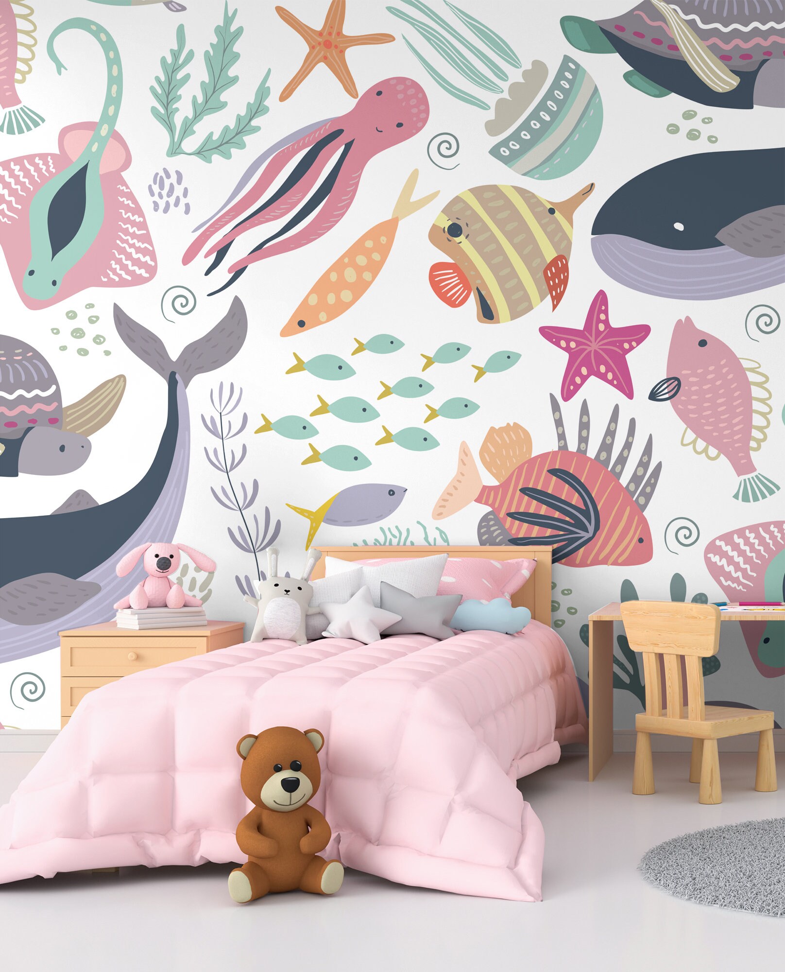 Underwater Wallpaper Marine Life Sea Animals Pattern Peel - Etsy UK