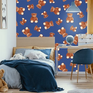 Teddy bear wallpaper, animal pattern, Wall Mural, Removable, Self Adhesive (Peel and Stick), Non Self Adhesive (Vinyl)