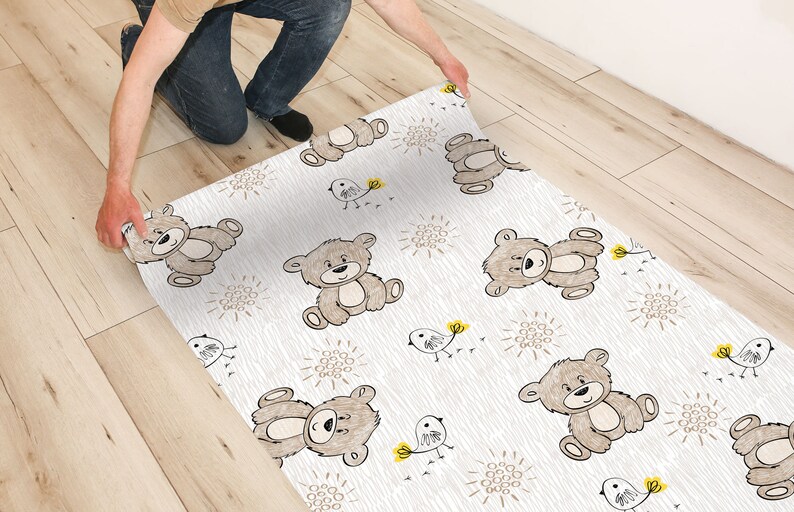 Cute Wallpaper With Teddy Bears Pattern, Nursery Wall Mural, Peel and ...