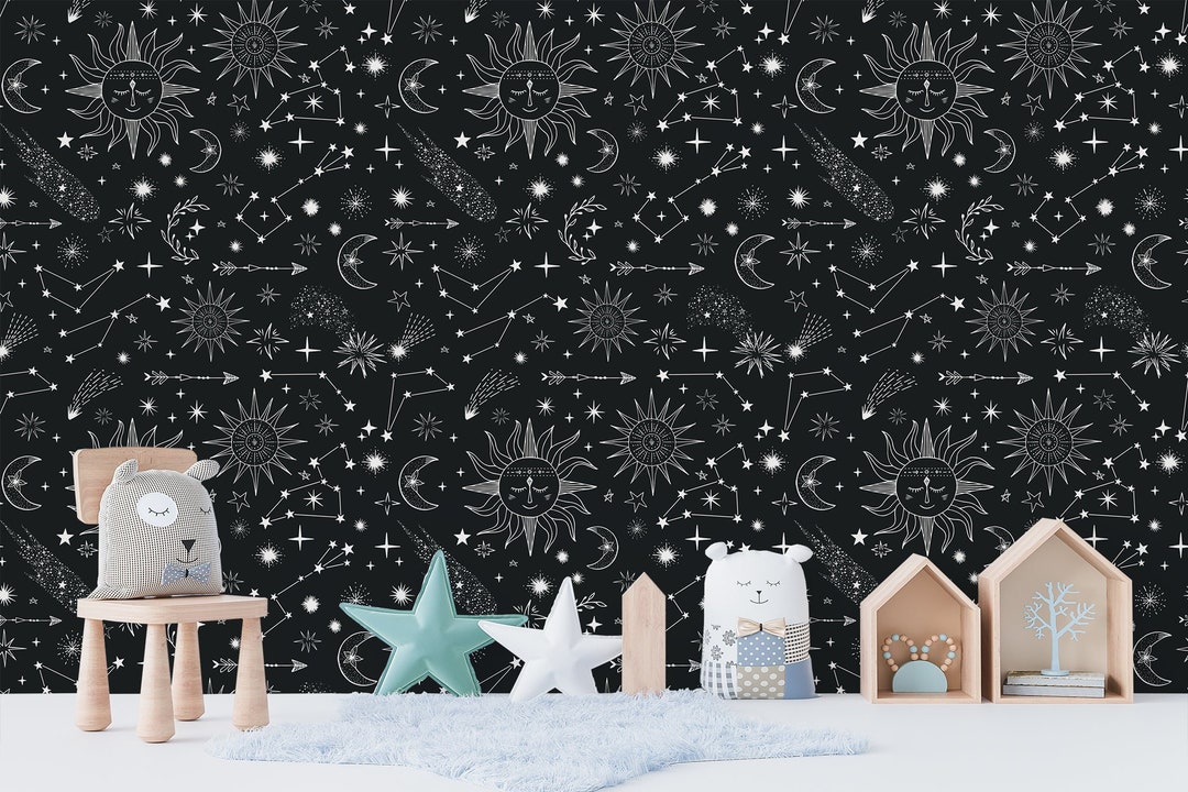 Dark Black Wallpaper With White Stars Constellations of Etsy