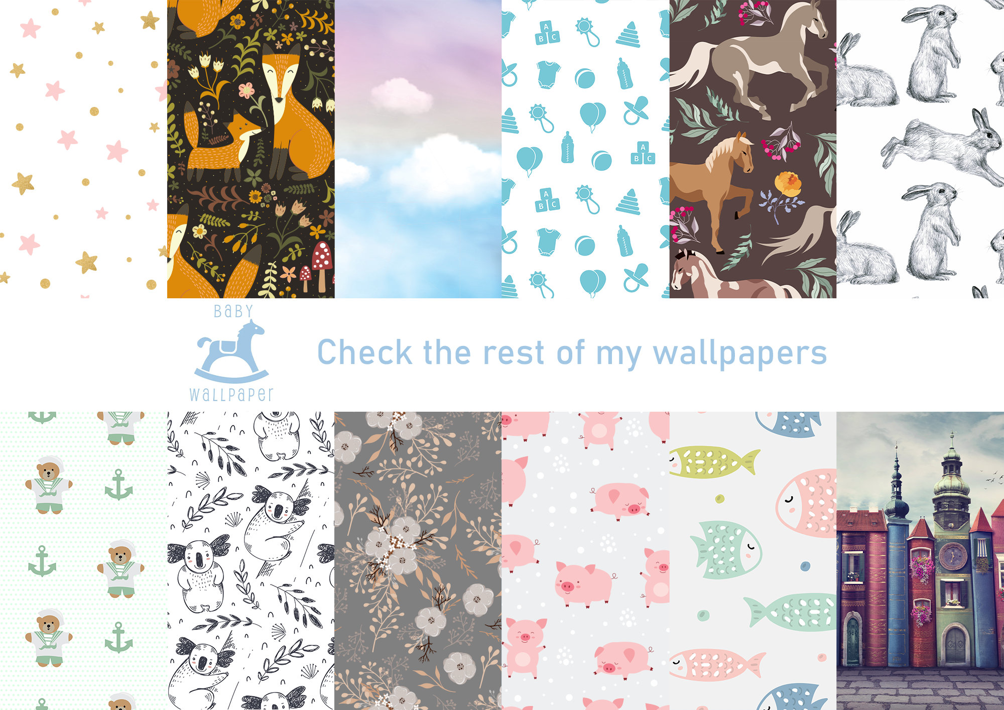 Blue Wallpaper With White Llamas Cartoon Animal Mural - Etsy